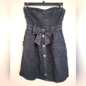 F21 strapless, faux grey denim small dress with bow
